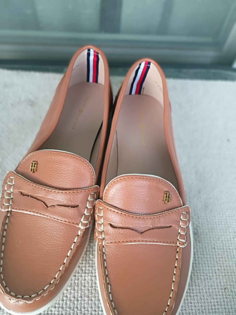 Tommy Hilfiger Tan Leather Penny Loafers with Signature Trim